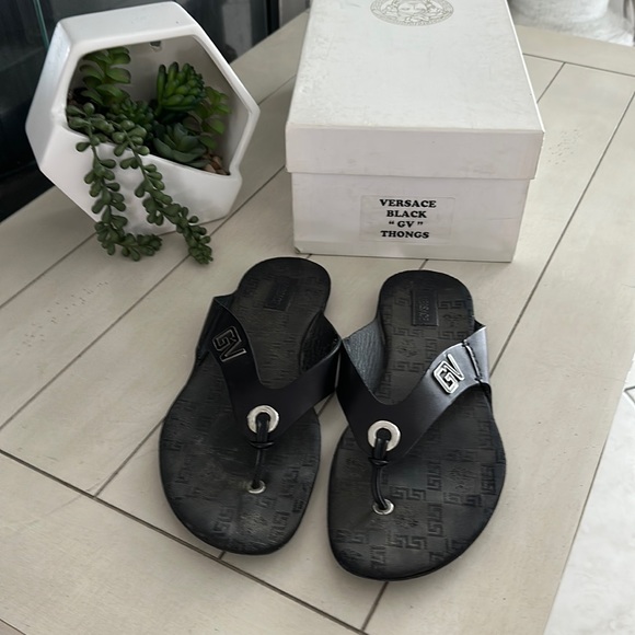 Versace Shoes Versace Black Gv Thong Sandals Poshmark